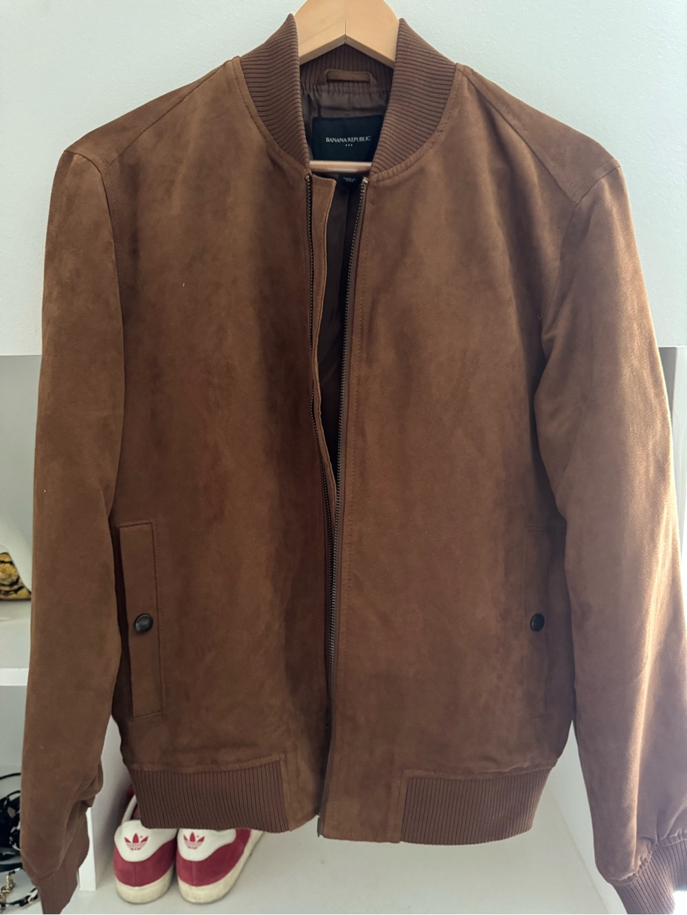 Banana Republic Men's Suede Bomber Jacket in Chestnut Brown